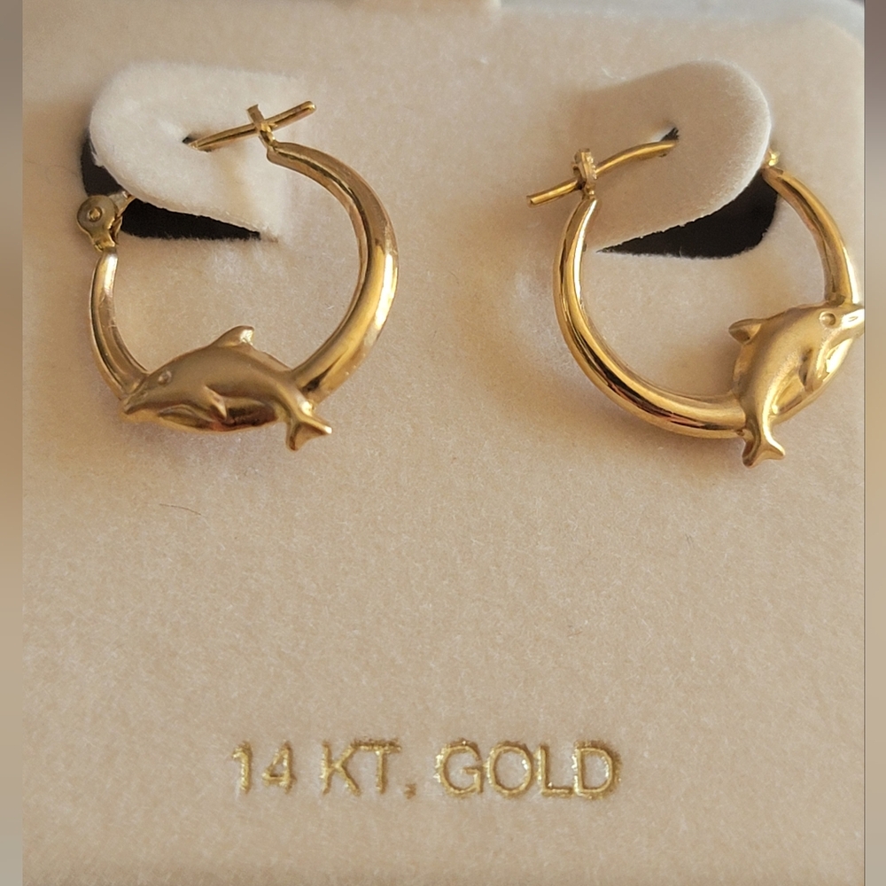 14k Gold Dolphin Hoop Earrings